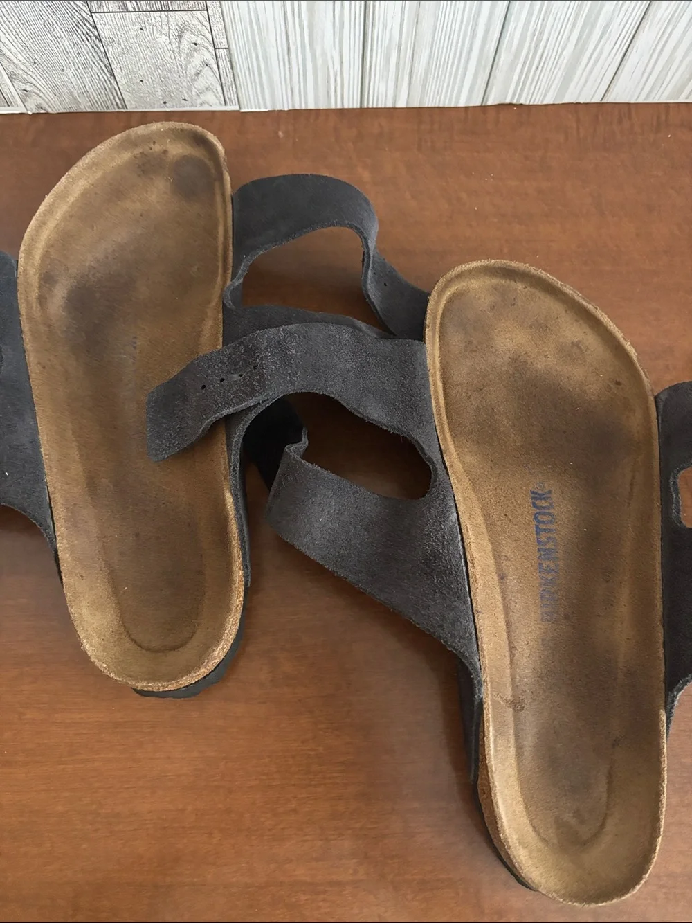 Birkenstock men’s Arizona  Two-Strap Sandals in Dark  Suede
